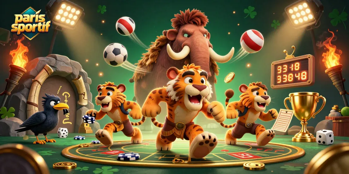 Pariez sur le sport avec paris sportif, une scène animée de casino préhistorique dynamique.