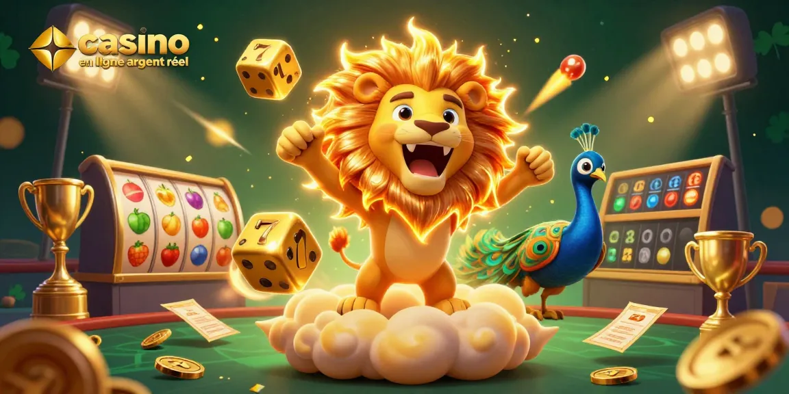Jouez au casino en ligne argent réel avec une illustration captivante du lion du soleil.