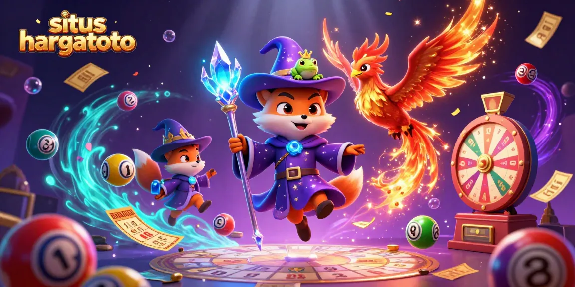 Experience the excitement at situs hargatoto with vibrant lottery elements in a magical casino illustration.