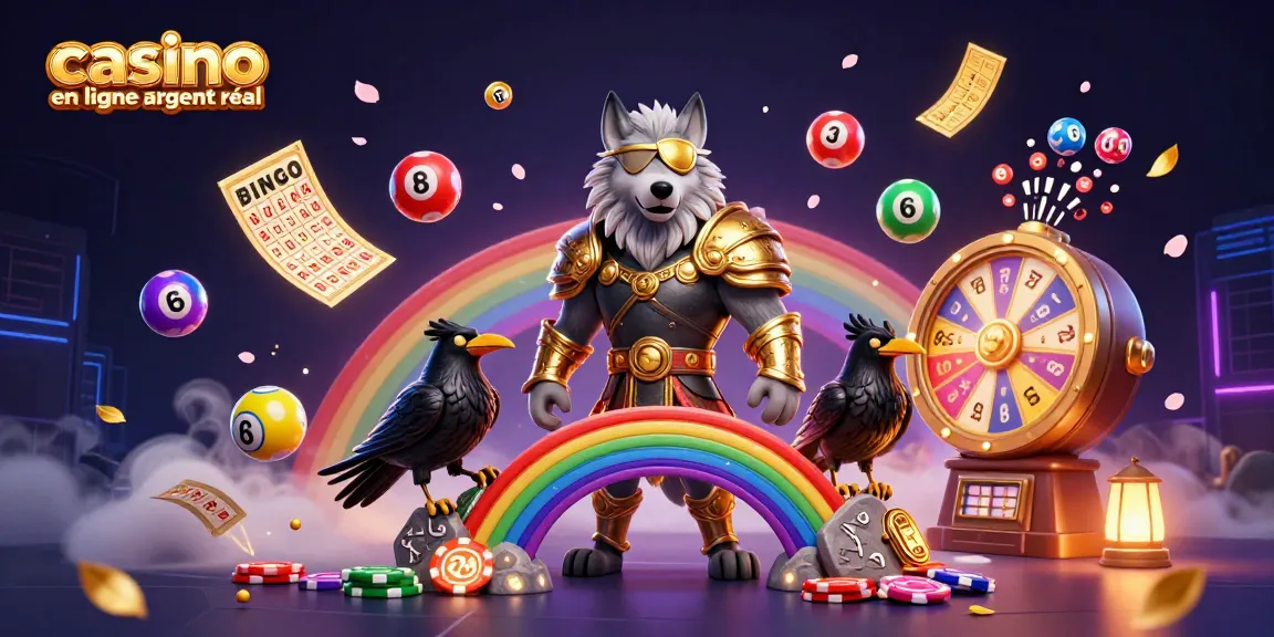 Visualisez un monde de casino en ligne argent réel avec un loup inspiré d'Odin et des éléments de jeu captivants.