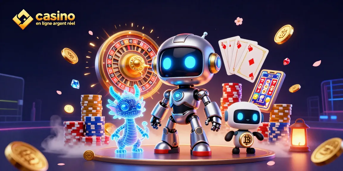 Jouer au casino en ligne argent réel avec un robot cartoon futuriste et un dragon holographique.