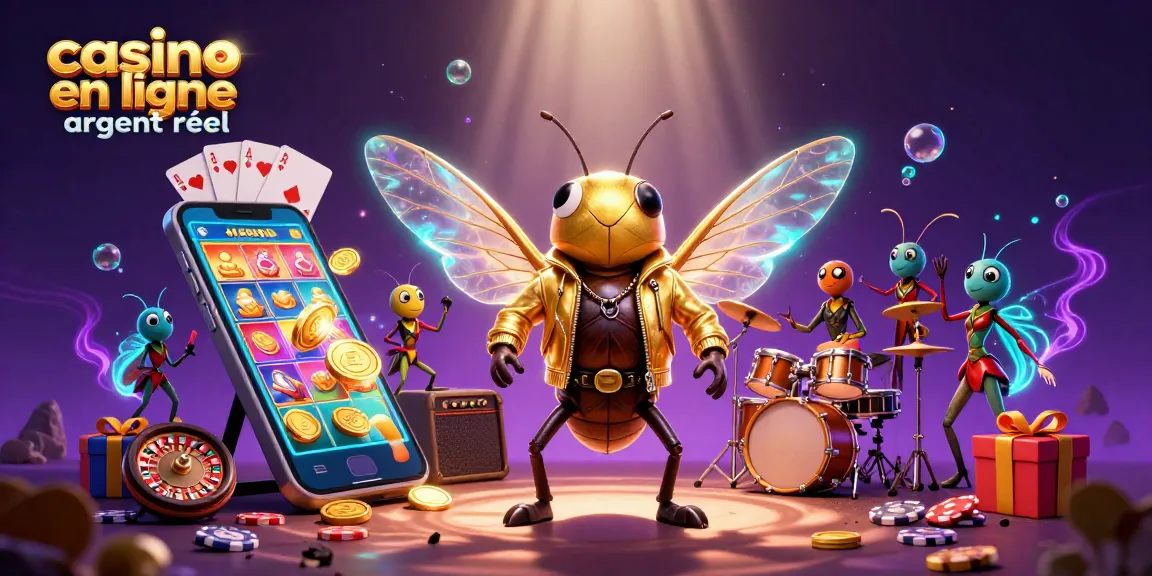 Jouez à casino en ligne argent réel avec un rock star cicada et ses amis dans une scène dynamique et vibrante.