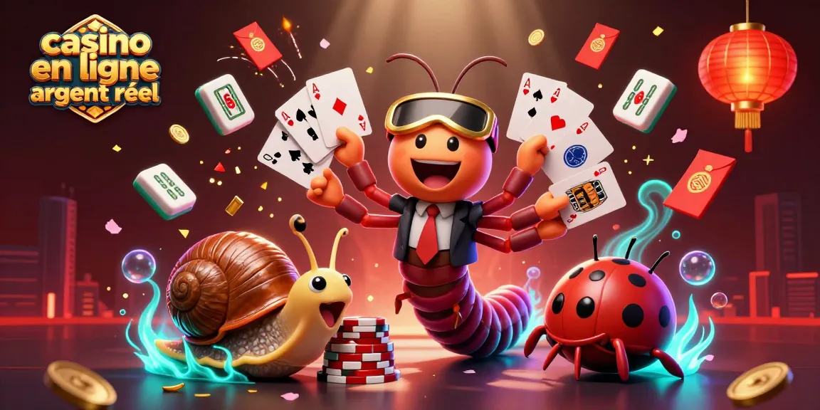 Jouer à des jeux de casino en ligne argent réel avec une scène dynamique pleine de personnages et d'éléments de casino.