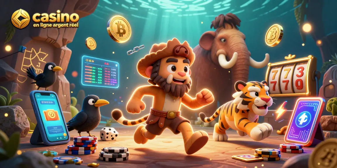 Gagnez à votre jeu préféré de casino en ligne argent réel avec des personnages homme des cavernes et tigre.
