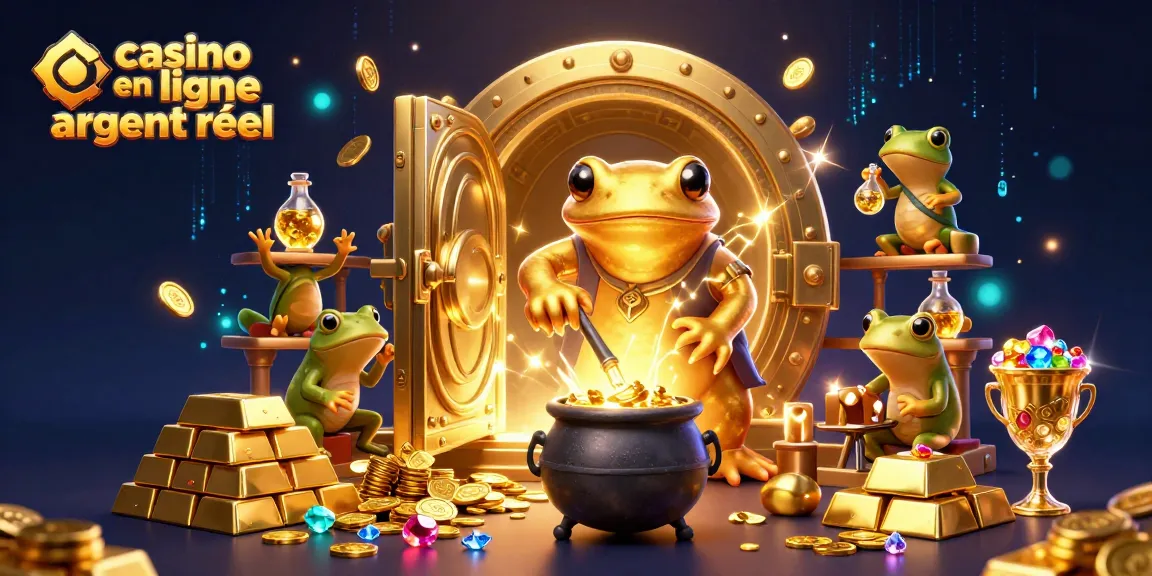 Illustration d'un alchimiste salamandre géante dans un laboratoire, représentant le casino en ligne argent réel avec des trésors d'or.