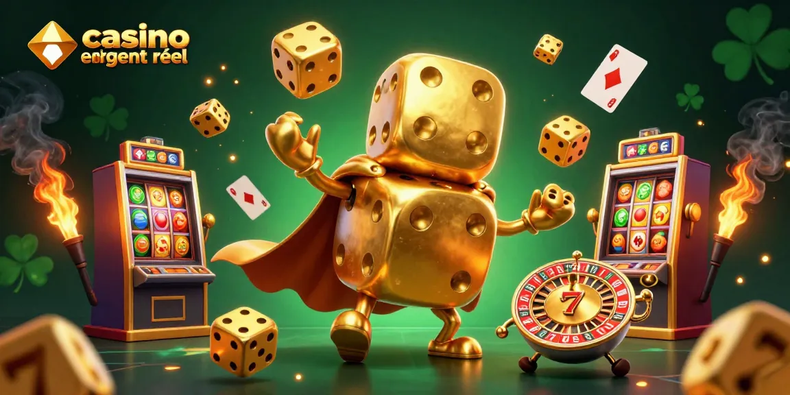 Jouez à casino en ligne argent réel avec un golem de dés dorés juggler plusieurs éléments de jeu en salve dynamique.
