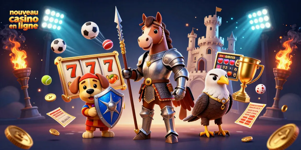 Visuels captivants d'un nouveau casino en ligne avec des personnages de chevaliers et des éléments de machines à sous.