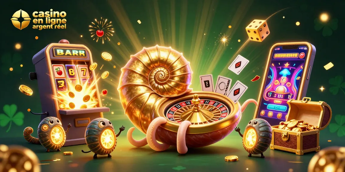 Admirez une scène de jeux captivante avec le casino en ligne argent réel autour d'un nautilus géant et des machines à sous éclatantes.