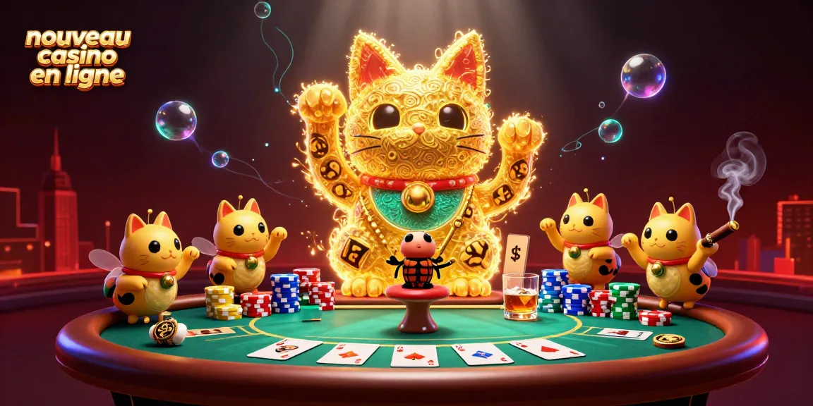 Image illustrant le nouveau casino en ligne avec des lucioles dorées formant un chat porte-bonheur.